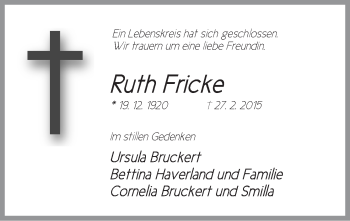 Traueranzeige von Ruth Fricke