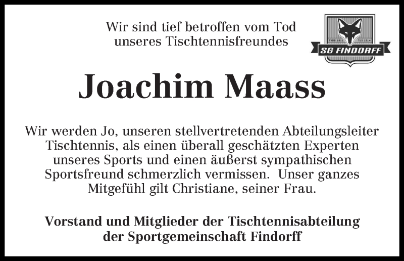 Traueranzeige von Joachim Maass von WESER-KURIER