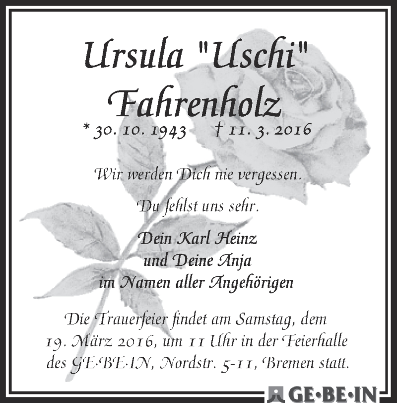Traueranzeige von Ursula 