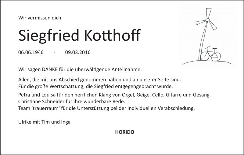 Traueranzeige von Siegfried Kotthoff von WESER-KURIER