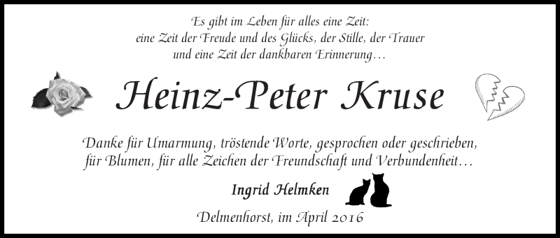 Traueranzeige von Heinz-Peter Kruse von WESER-KURIER