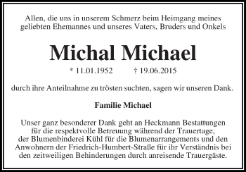 Traueranzeige von Michal Michael