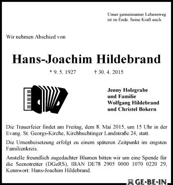 Traueranzeige von Hans-Joachim Hildebrand