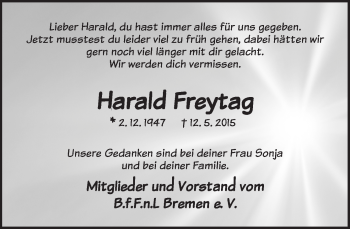 Traueranzeige von Harald Freytag