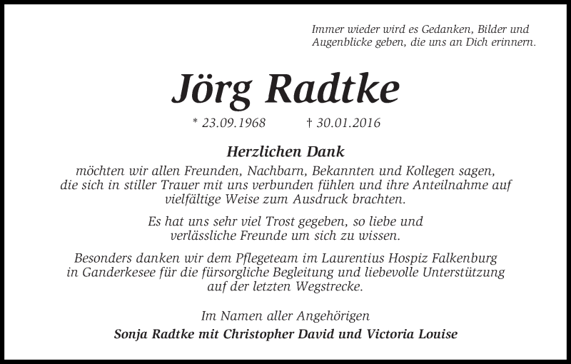  Traueranzeige für Jörg Radtke vom 19.03.2016 aus WESER-KURIER