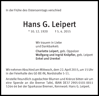 Traueranzeige von Hans G. Leipert