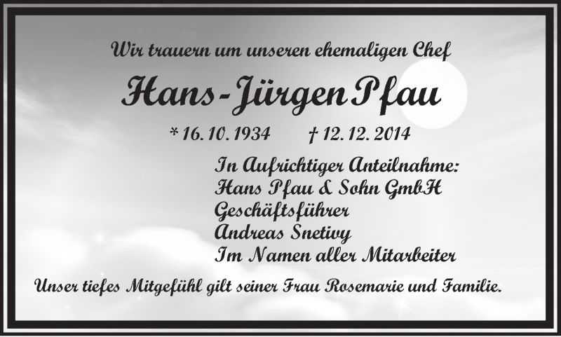 Traueranzeige von Hans-Jürgen Pfau von WESER-KURIER