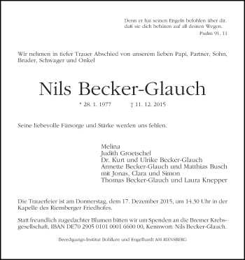 Traueranzeige von Nils Becker-Glauch