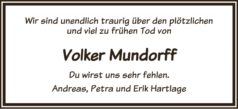  Traueranzeige für Volker Mundorff vom 18.06.2015 aus Achimer Kurier/Verdener Nachrichten