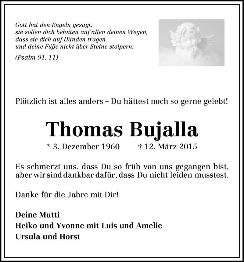  Traueranzeige für Thomas Bujalla vom 17.03.2015 aus WESER-KURIER