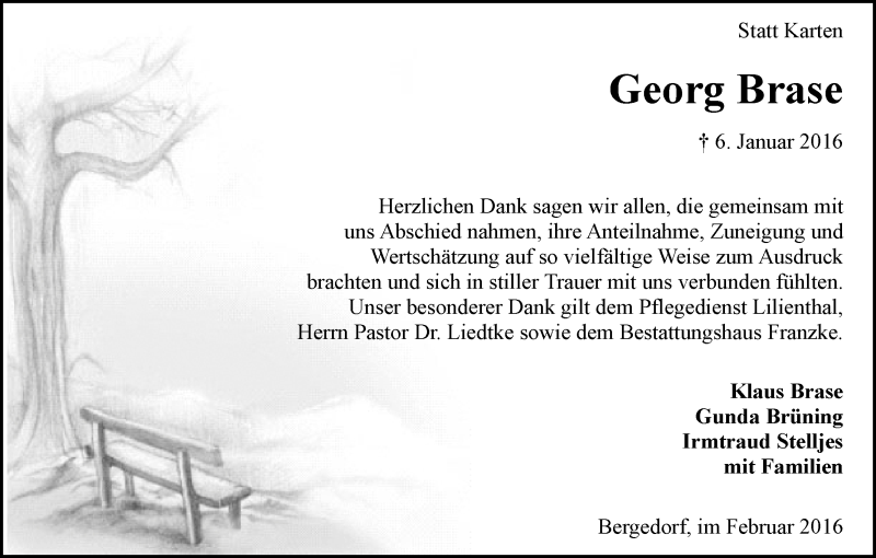 Traueranzeige von Georg Brase von Wuemme Zeitung