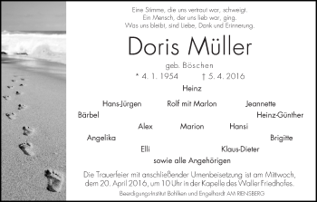 Traueranzeige von Doris Müller