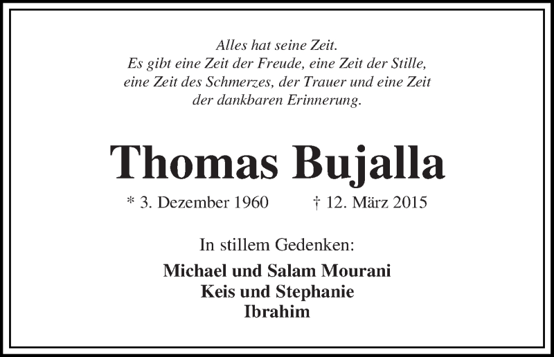  Traueranzeige für Thomas Bujalla vom 17.03.2015 aus Die Norddeutsche