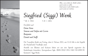 Traueranzeige von Siegfried (Siggi) Wenk