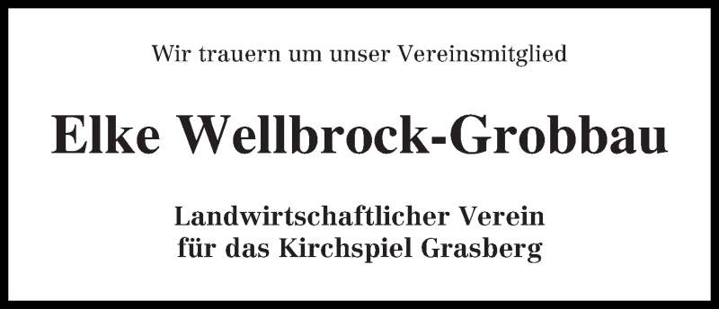 Traueranzeige von Elke Wellbrock-Grobbau von Wuemme Zeitung