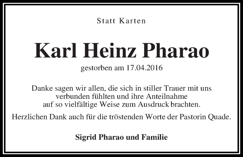 Traueranzeige von Karl Heinz Pharao von WESER-KURIER