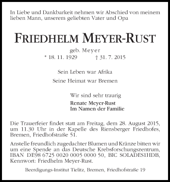 Traueranzeige von Friedhelm Meyer-Rust