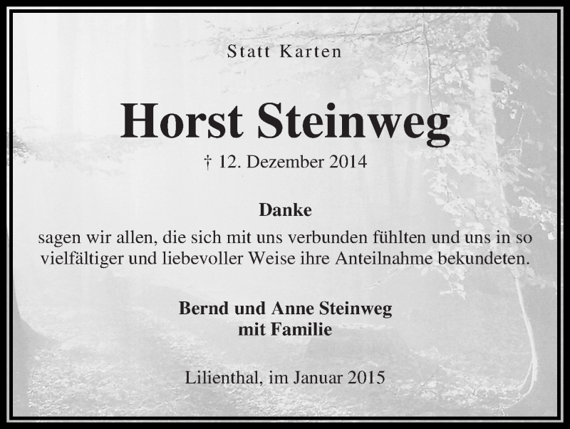 Traueranzeige von Horst Steinweg von Wuemme Zeitung