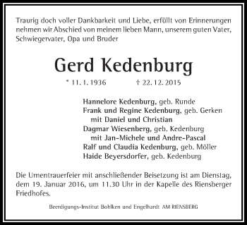 Traueranzeige von Gerd Kedenburg
