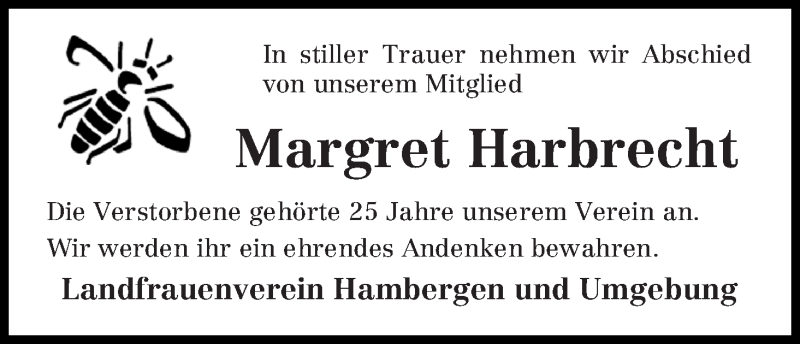 Traueranzeige von Margret Harbrecht von Osterholzer Kreisblatt