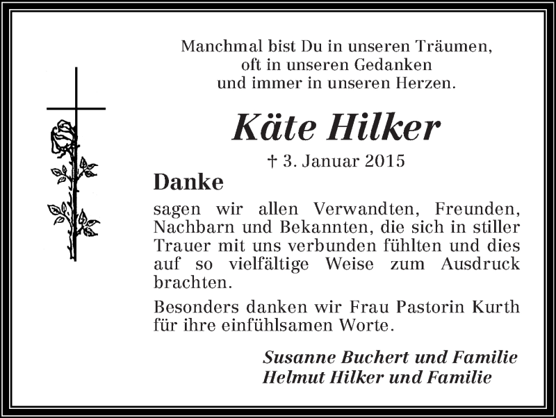 Traueranzeige von Käte Hilker von WESER-KURIER