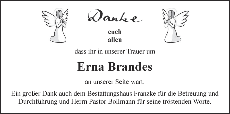 Traueranzeige von Erna Brandes von Wuemme Zeitung