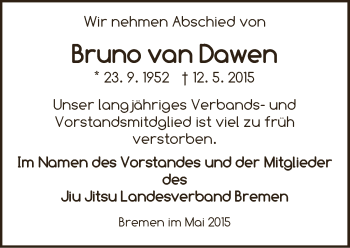 Traueranzeige von Bruno van Dawen