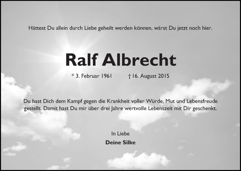  Traueranzeige für Ralf Albrecht vom 22.08.2015 aus WESER-KURIER