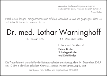 Traueranzeige von Lothar Warninghoff