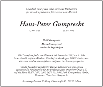 Traueranzeige von Hans-Peter Gumprecht