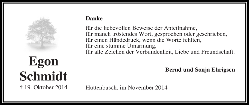 Traueranzeige von Egon Schmidt von WESER-KURIER