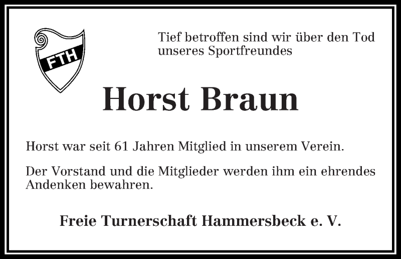 Traueranzeige von Horst Braun von WESER-KURIER