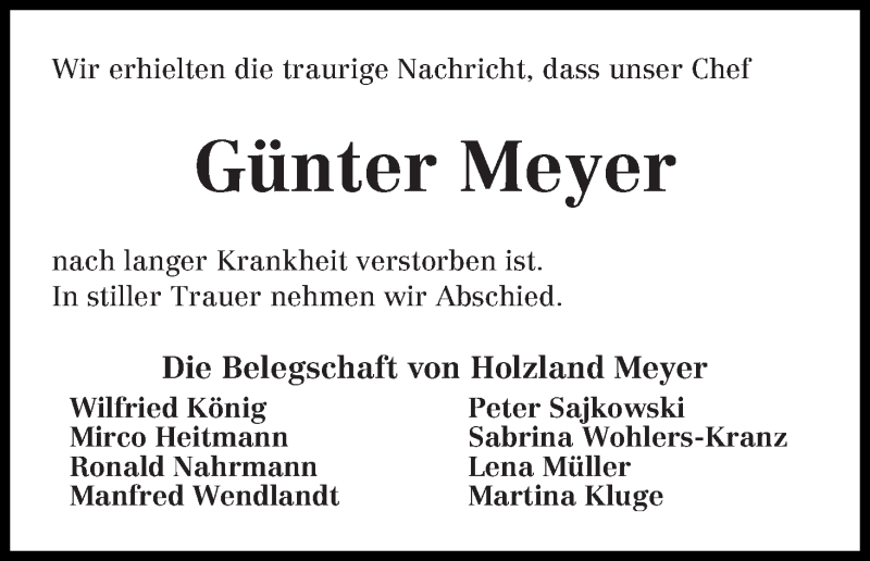 Traueranzeige von Günter Meyer von WESER-KURIER