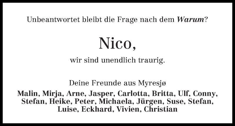  Traueranzeige für Nico Spahl vom 20.11.2014 aus WESER-KURIER
