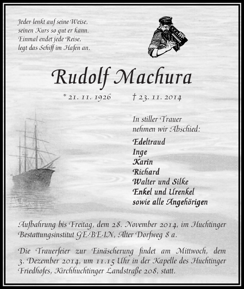 Traueranzeige von Rudolf Machura von WESER-KURIER