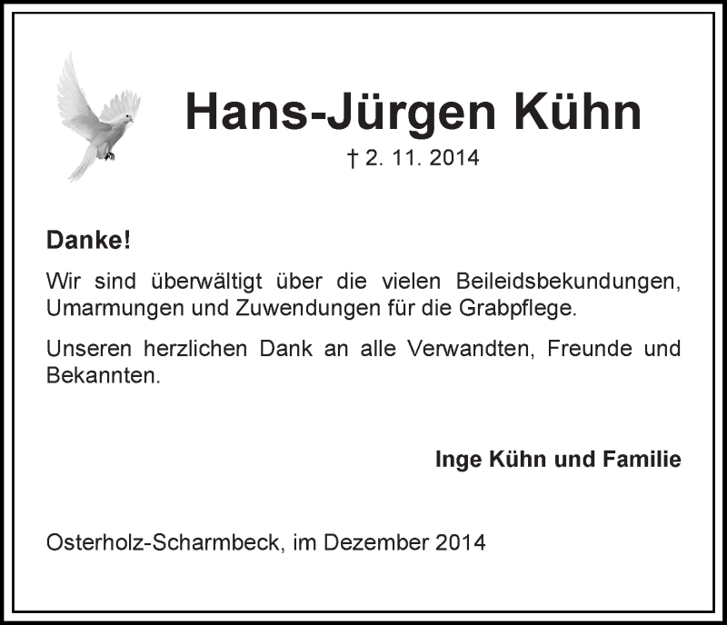 Traueranzeige von Hans-Jürgen Kühn von Osterholzer Kreisblatt