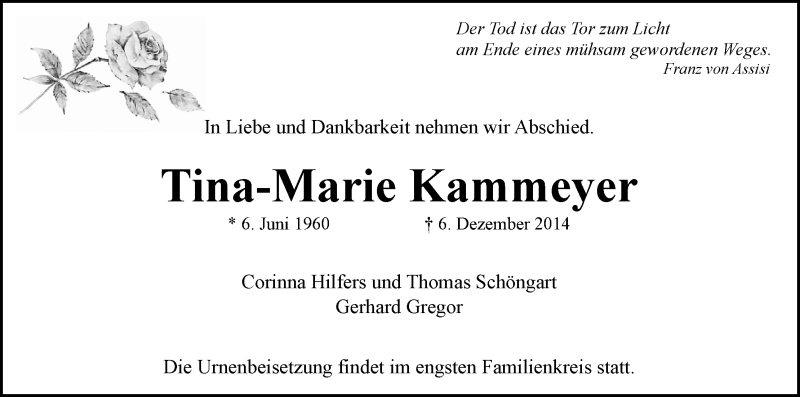 Traueranzeige von Tina-Marie Kammeyer von WESER-KURIER