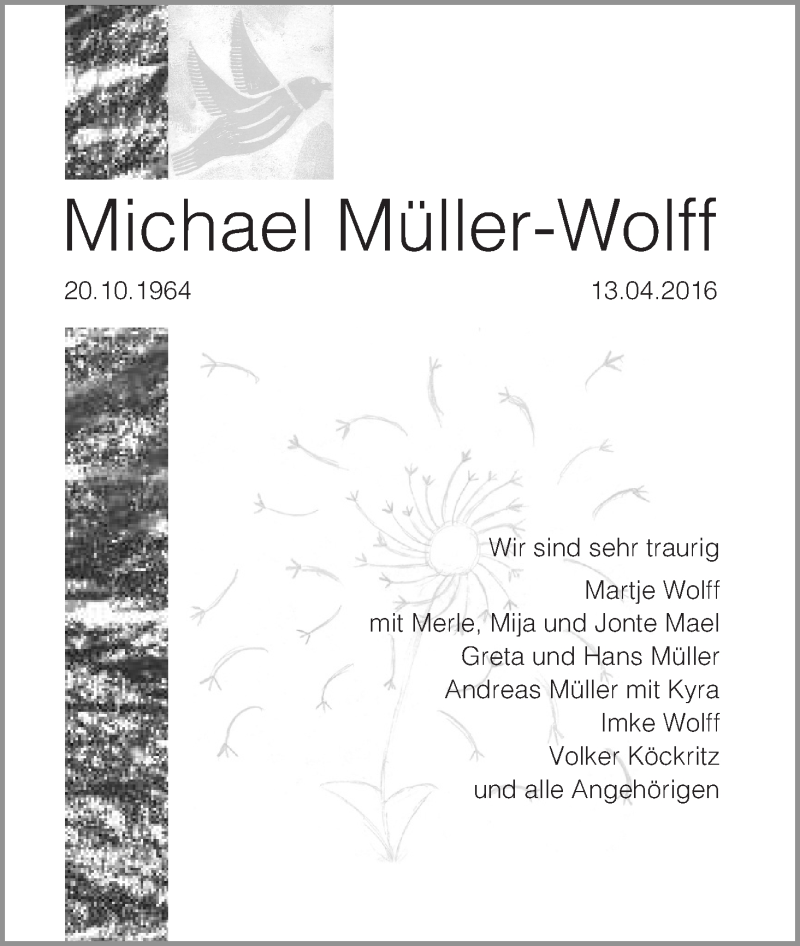  Traueranzeige für Michael Müller-Wolff vom 23.04.2016 aus WESER-KURIER