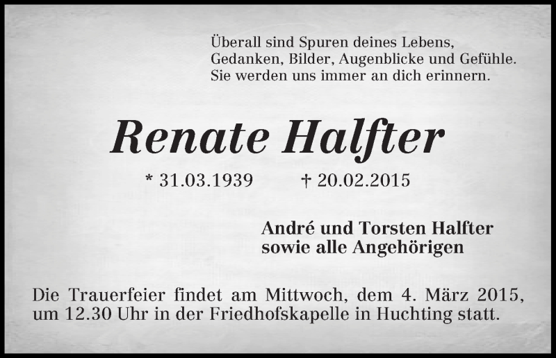 Traueranzeige von Renate Halfter von WESER-KURIER