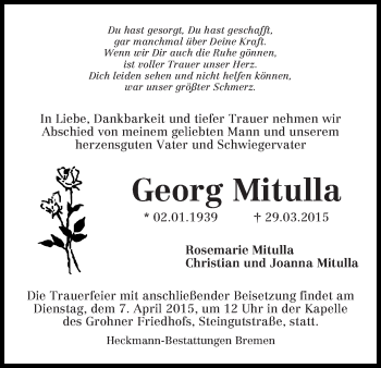 Traueranzeige von Georg Mitulla