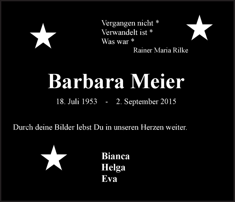 Traueranzeige von Barbara Meier von Wuemme Zeitung