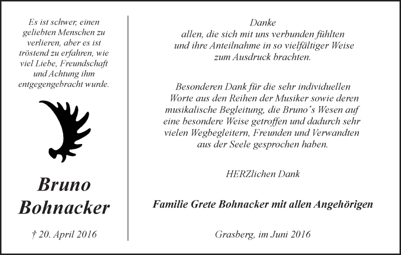 Traueranzeige von Bruno Bohnacker von Wuemme Zeitung