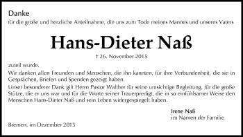Traueranzeige von Hans-Dieter Naß