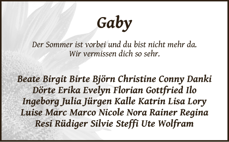  Traueranzeige für Gaby Zastrow vom 05.09.2015 aus WESER-KURIER