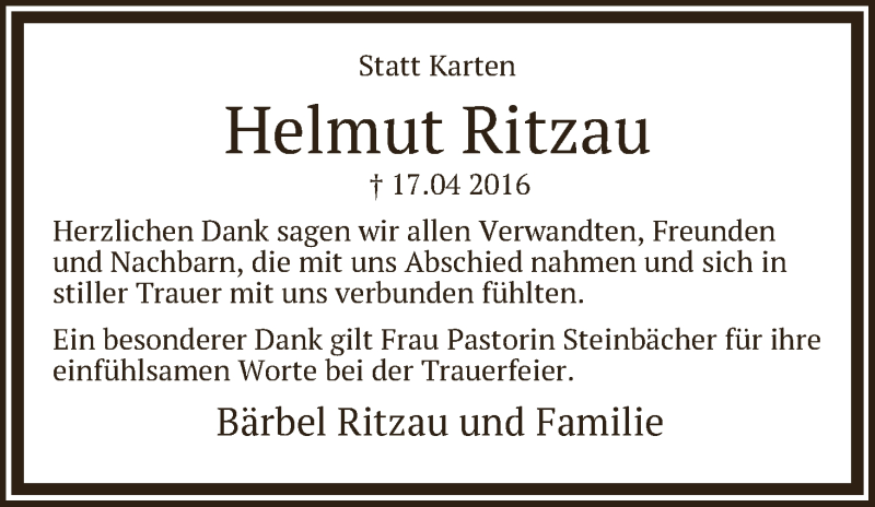 Traueranzeige von Helmut Ritzau von WESER-KURIER
