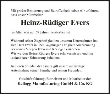 Traueranzeige von Heinz-Rüdiger Evers