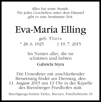 Traueranzeige von Eva-Maria Elling