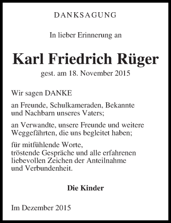 Traueranzeige von Karl Friedrich Rüger