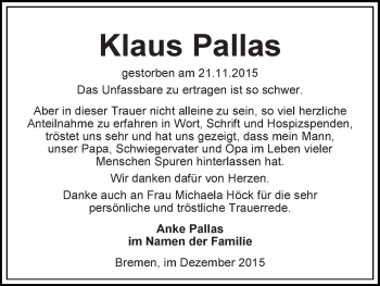 Traueranzeige von Klaus Pallas
