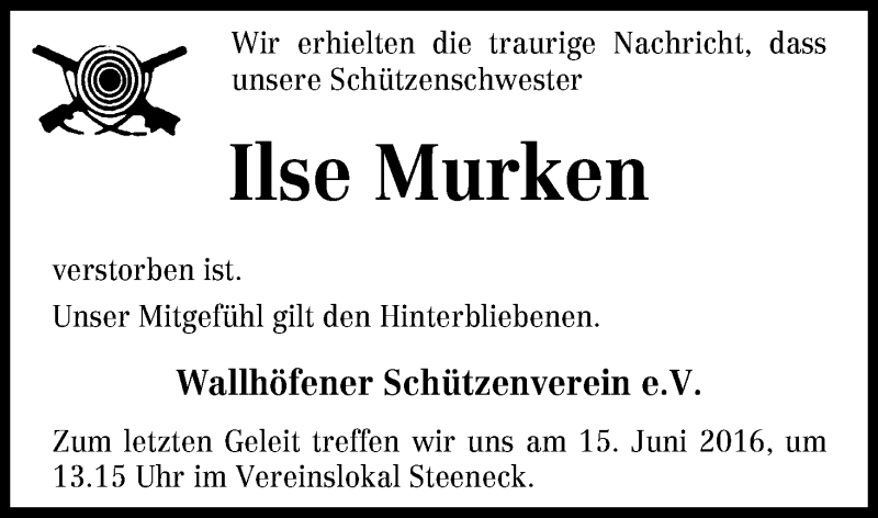 Traueranzeige von Ilse Murken von Osterholzer Kreisblatt